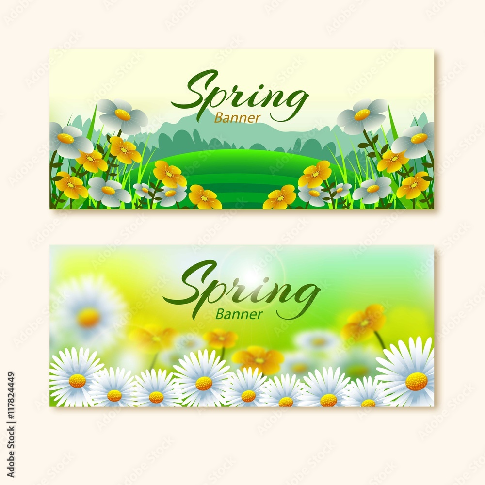 Realistic flowers spring banners Realistic flowers spring banners