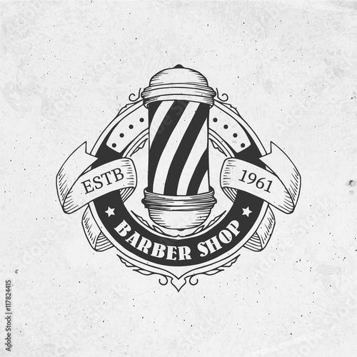 Hand drawn barber shop logo in vintage style