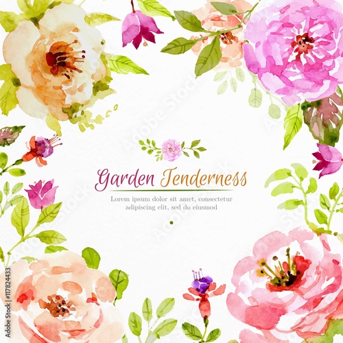 Realistic watercolor flowers background