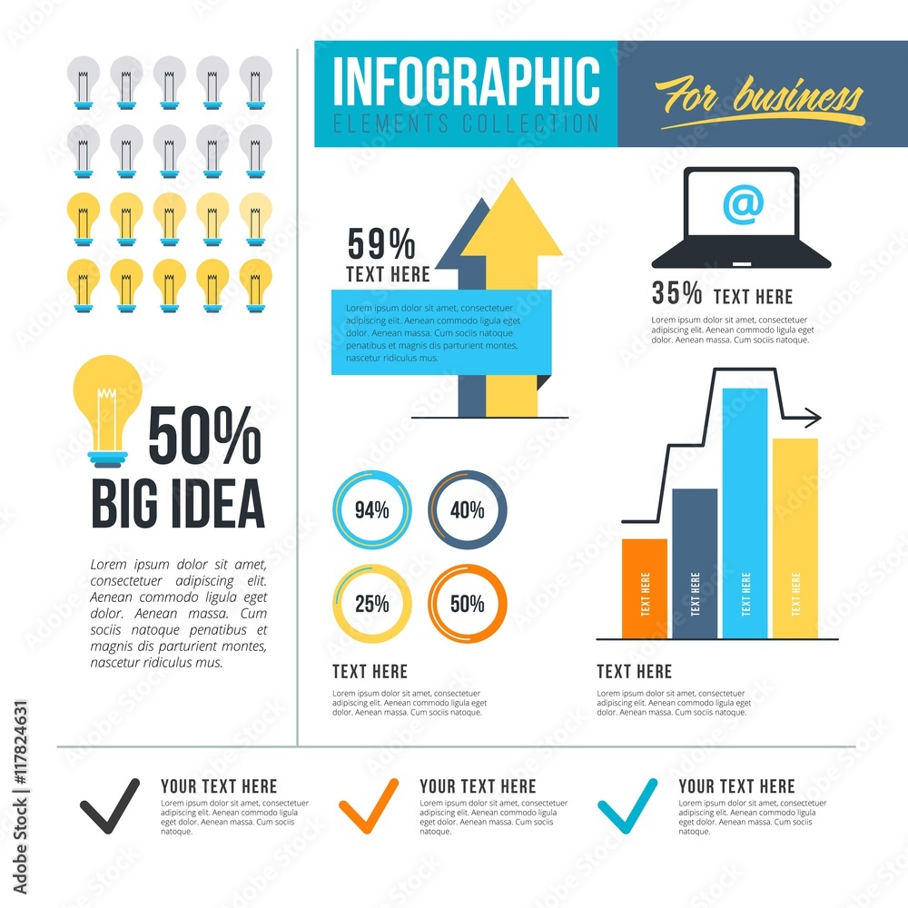 Infographic elements for business in yellow and blue colors Infographic elements for business in yellow and blue colors