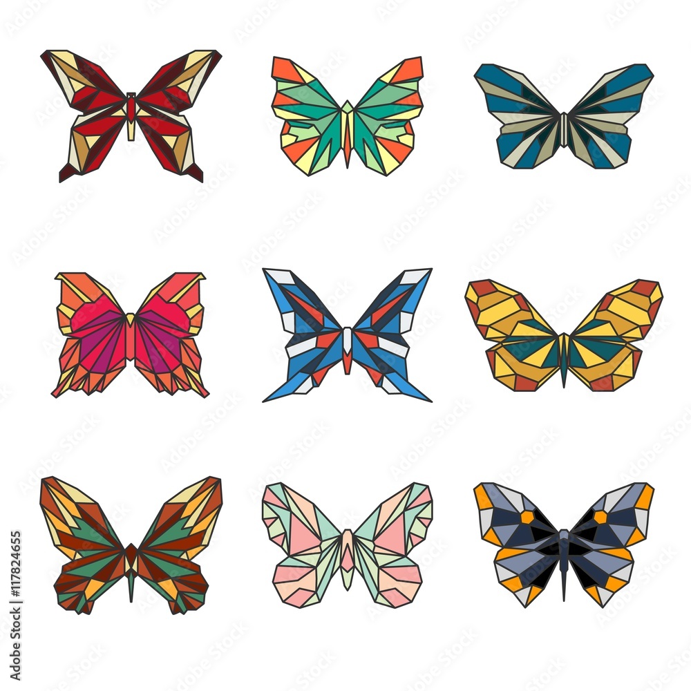 Butterflies with polygonal shapes set Butterflies with polygonal shapes set