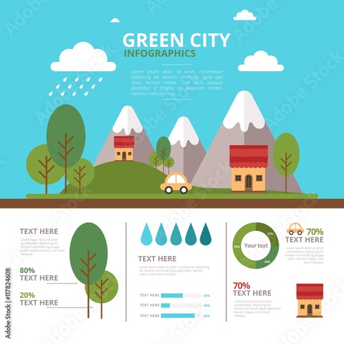 Cute ecological village infograhy