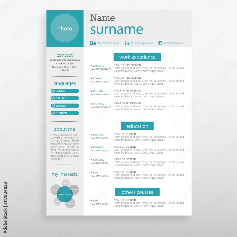 White resume with turquoise details White resume with turquoise details