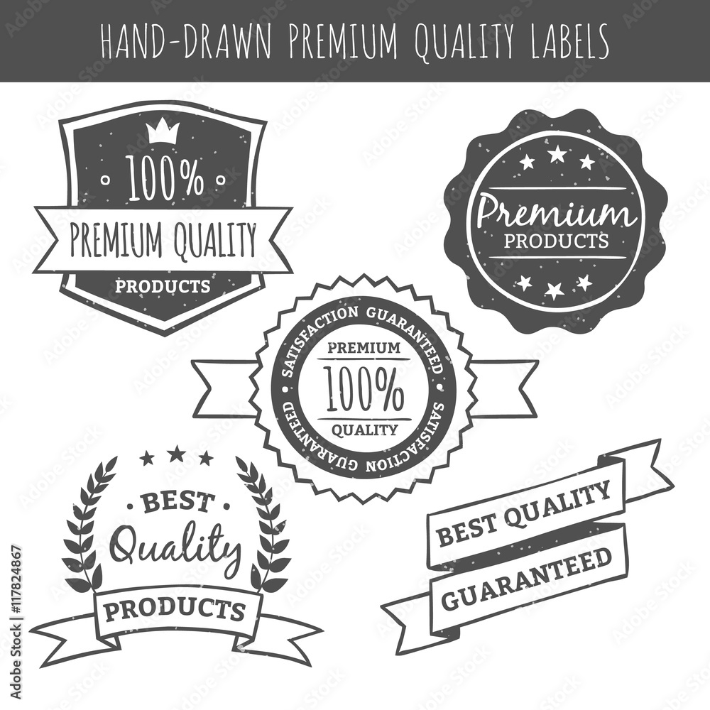 Hand drawn premium quality labels in vintage style
