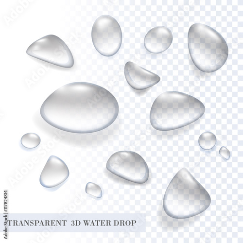 Vector 3D transparent pure aqua water drop set 