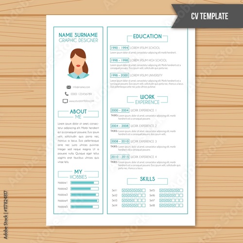 Resume template in white color with light blue details