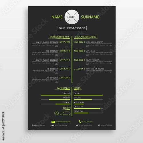 Dark resume with green details