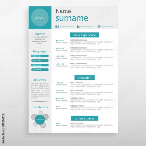 White resume with turquoise details