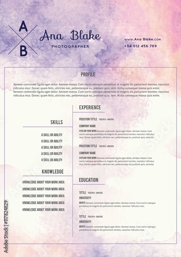 Artistic watercolor resume template