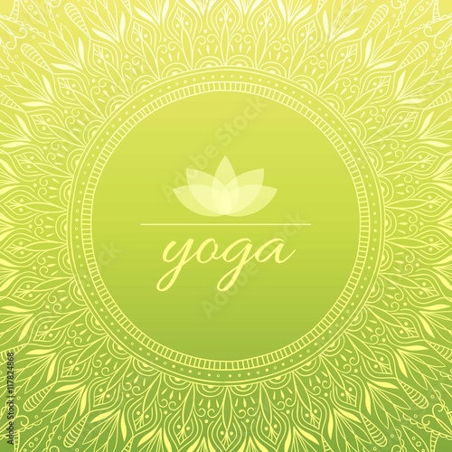 Hand drawn ornamental yoga green background 