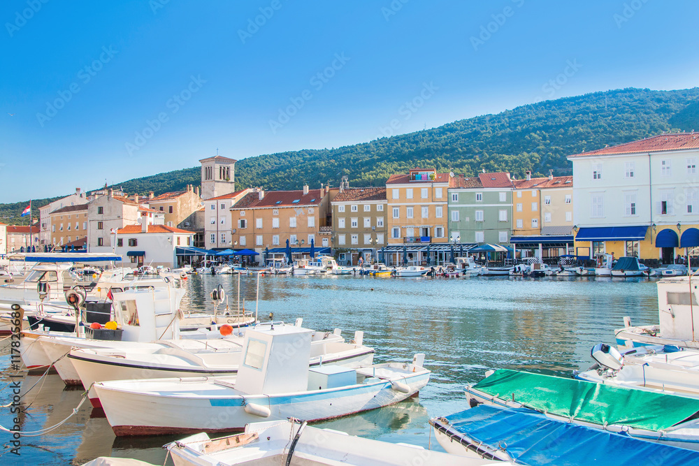 Boats in marine in town of Cres, waterfront, Island of Cres, Kvarner, Croatia
