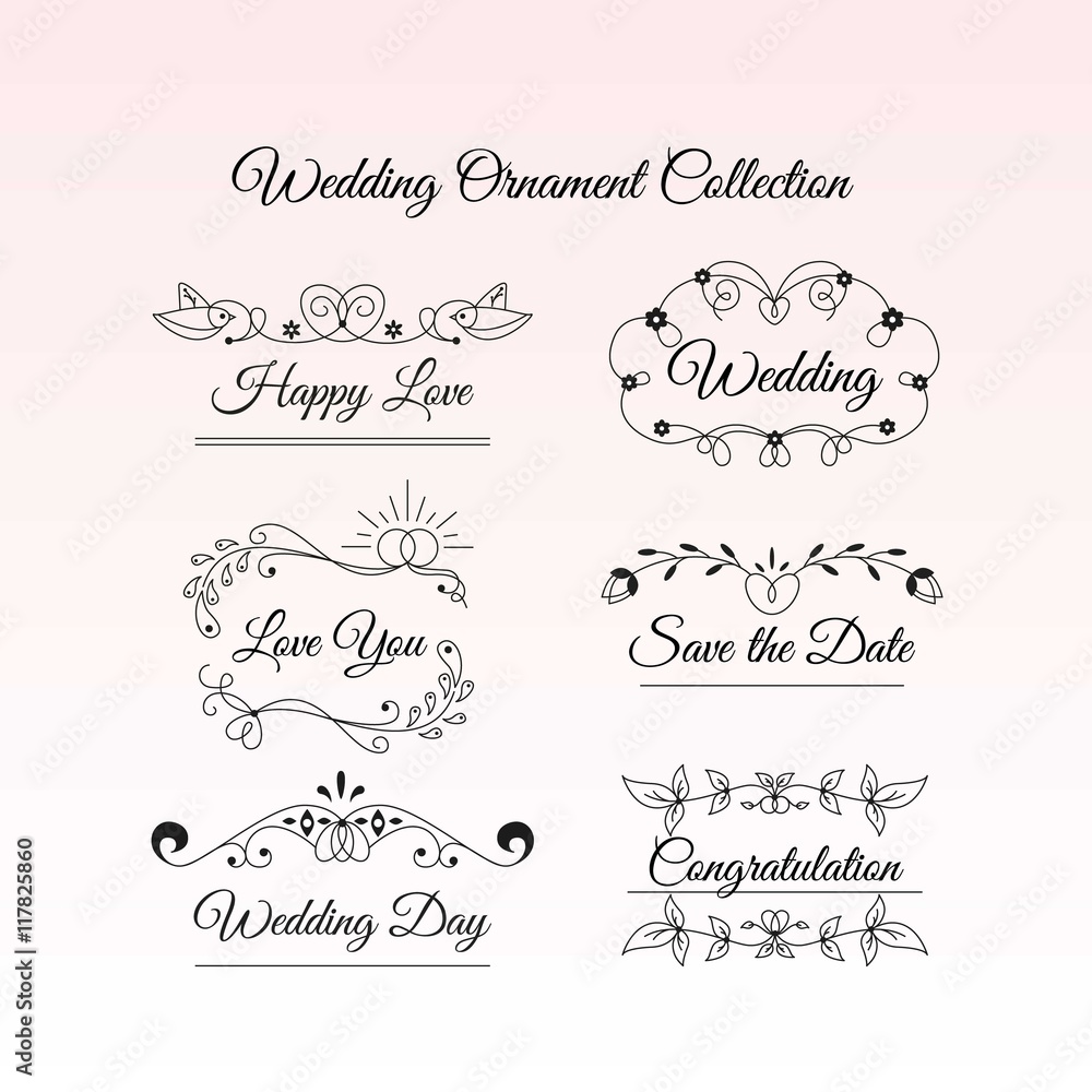 Wedding ornaments with a emotive text Stock Vector