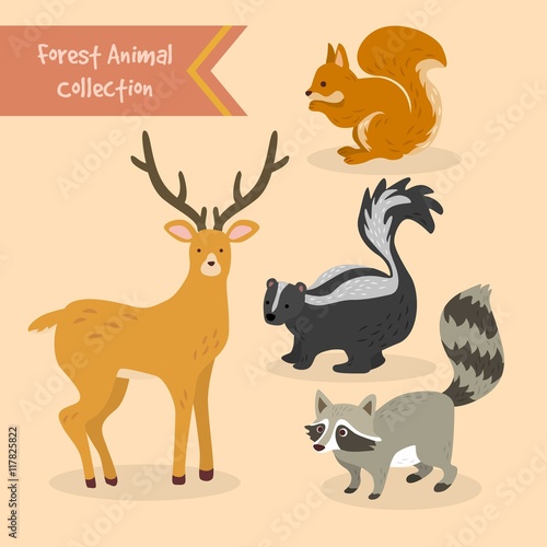 Fototapeta Naklejka Na Ścianę i Meble -  Hand drawn lovely forest animals set