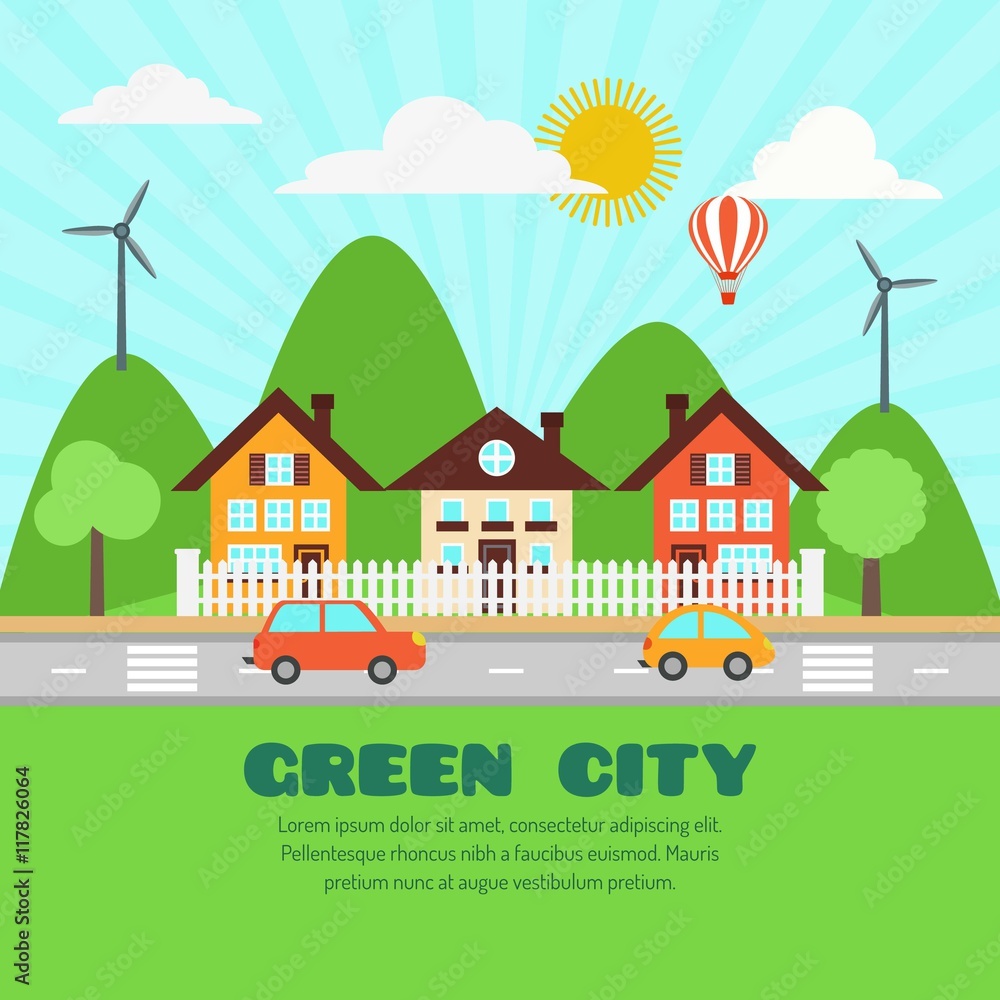 Eco friendly city in flat design