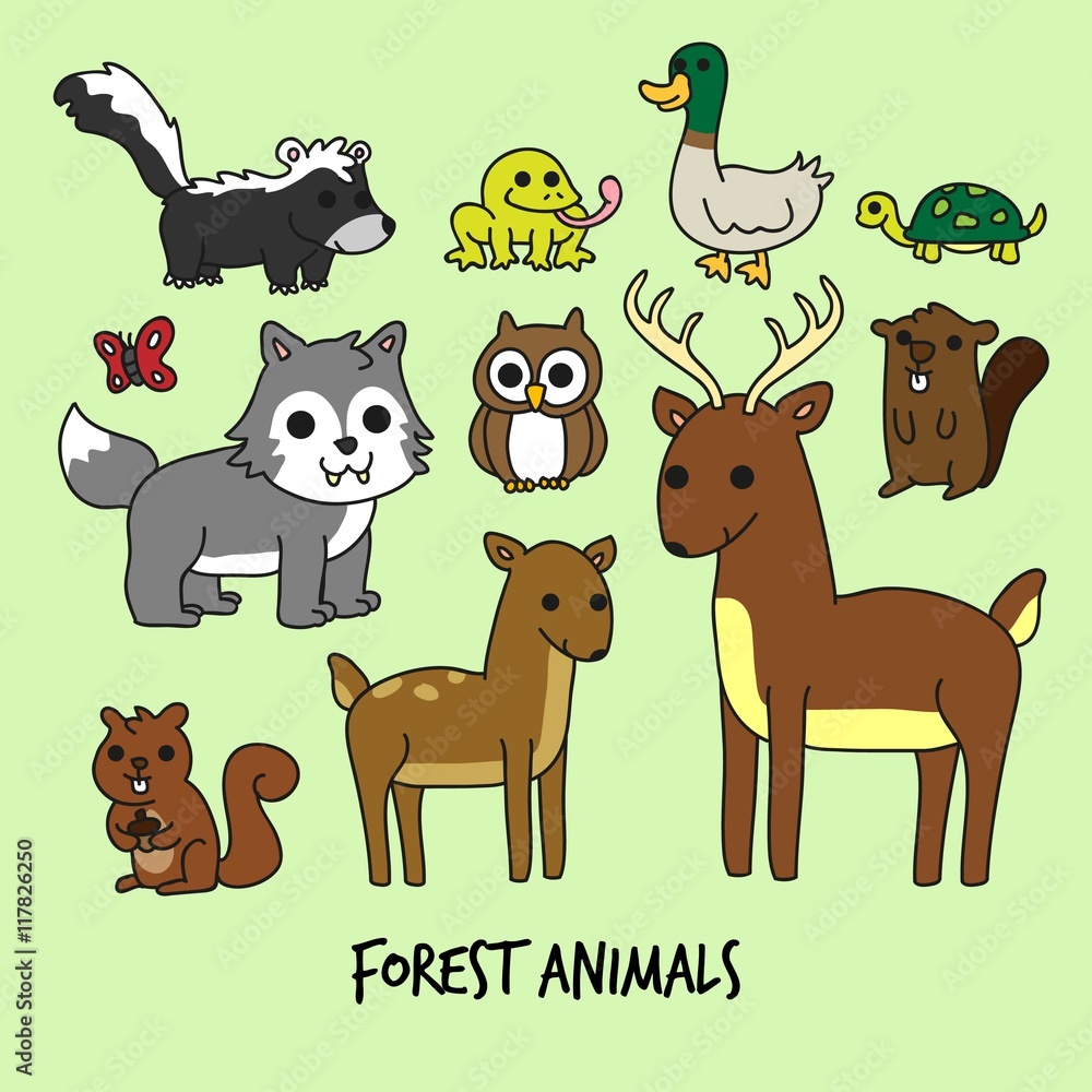 Fototapeta premium Cartoon forest animals set