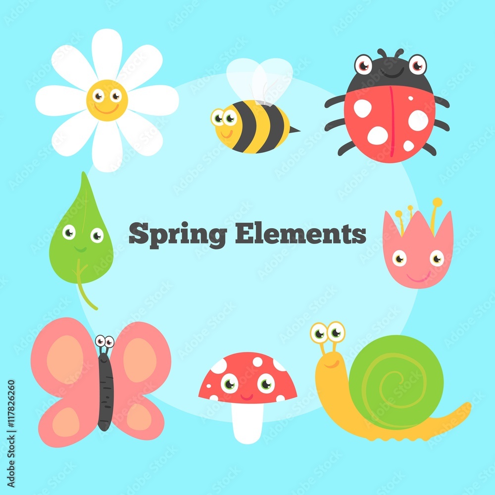 Obraz premium Funny insects and flowers in spring season