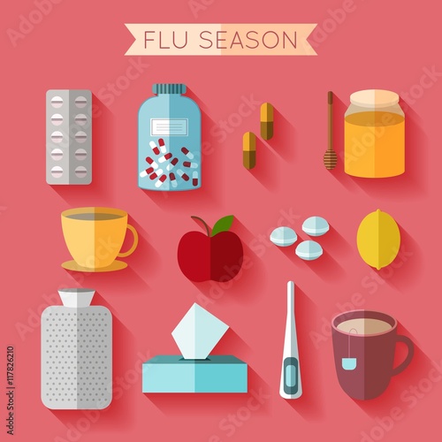 Accessories of flu season in flat design