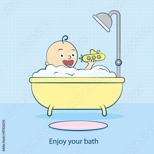 Hand drawn bathtube with a child