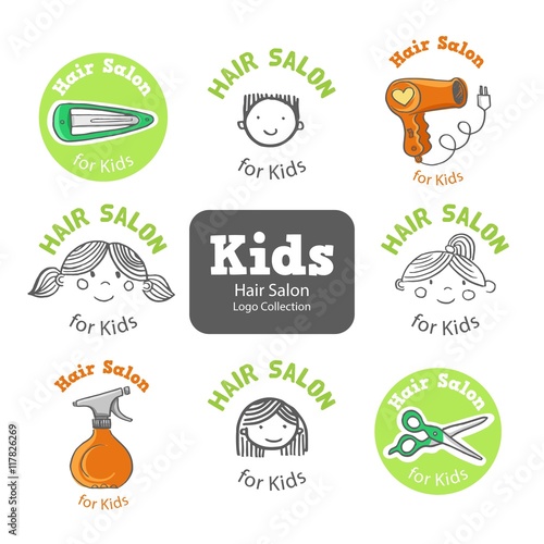 Hand drawn kids hair salon logotypes 