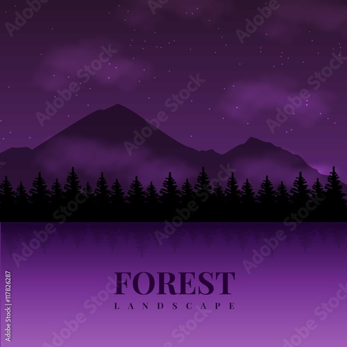 Forest silhouette purple background