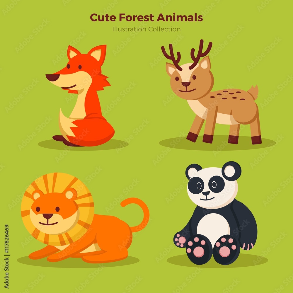 Naklejka premium Cute wild animals pack