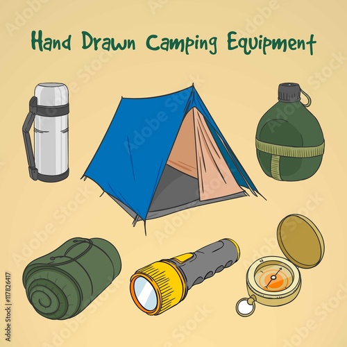 Hand drawn campsite equipment collection
