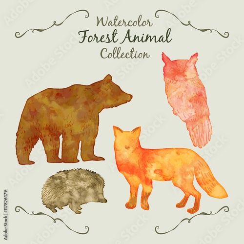 Watercolor animal silhouttes