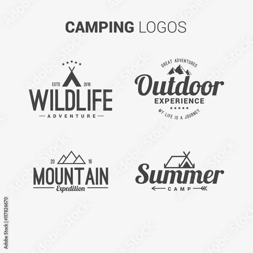Hand drawn camping logos with typography