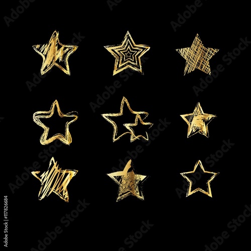 Hand drawn golden stars set