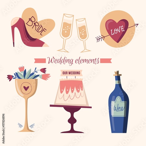Hand drawn lovely wedding elements 