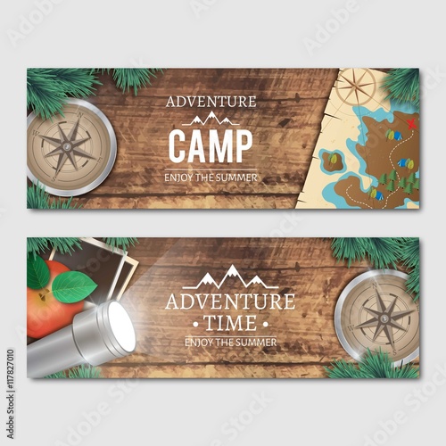 Banners with realistic adventure objects photo