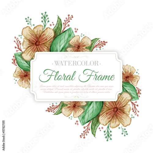 Watercolor floral frame in vintage style