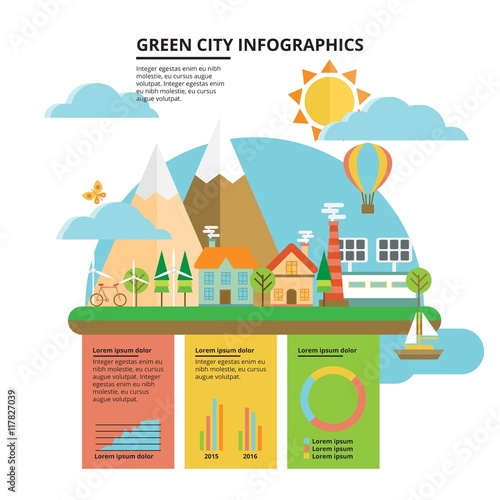 Flat organic city with infographic elements