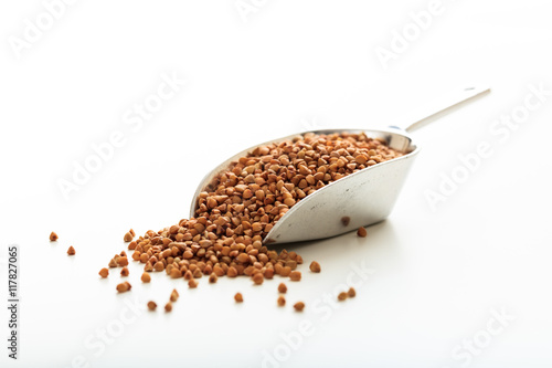Buckwheat in a metallic scoop