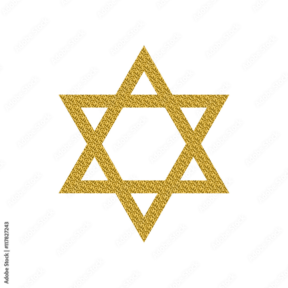 Vector illustration of Magen David with golden glitter. Star of David isolated on a white background Vector illustration of Magen David with golden glitter. Star of David isolated on a white background