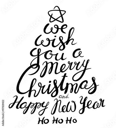 Christmas and New Year lettering in pine tree silhouette