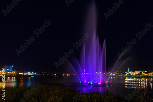 Fountain in Kazan city during a beautiful summer night.