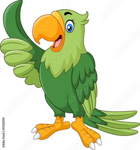 Cartoon happy parrot giving thumb up