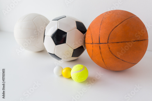 close up of different sports balls set