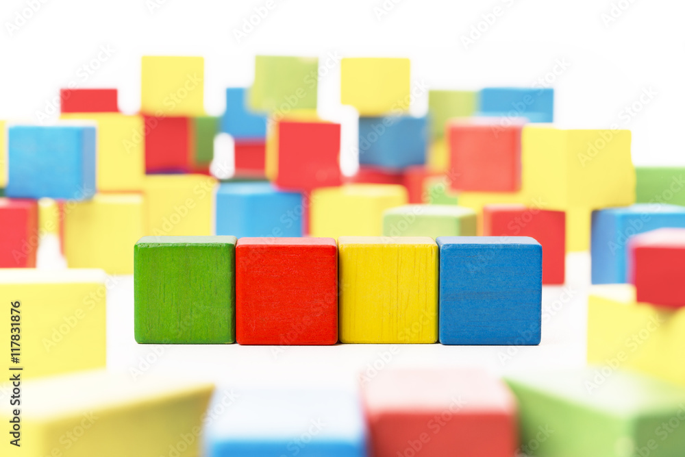 Toy Blocks Cube, Four Wood Kids Boxes, Blank Multicolor Cubics Toy Blocks Cube, Four Wood Kids Boxes, Blank Multicolor Cubics
