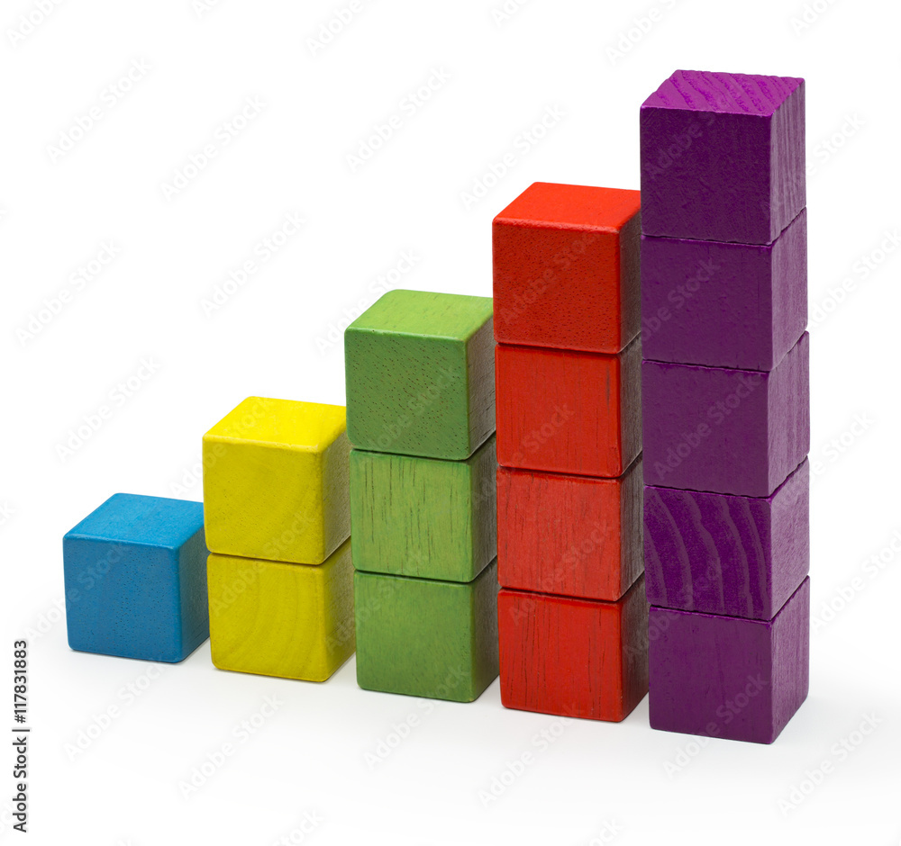 Obraz premium Infographic Blocks Chart, Stack Bar Growth, Toy Bricks Isolated