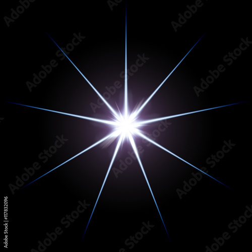 Eight bright blue star, shining in a dark space.