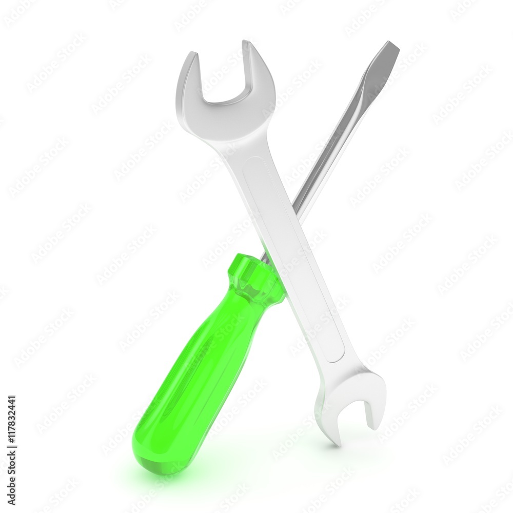 3D Illustration Wrench and screwdriver, service concept 3D Illustration Wrench and screwdriver, service concept