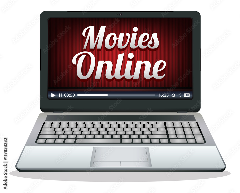 laptop with movies online on a screen laptop with movies online on a screen
