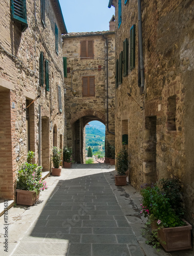 Fototapeta Naklejka Na Ścianę i Meble -  Narrow street in Castelnuovo dell'abate, montalcino, tuscany