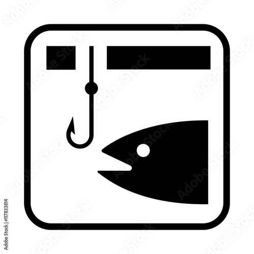 Ice fishing graphic symbol flat vector illustration. Fish and anchor simple icon.