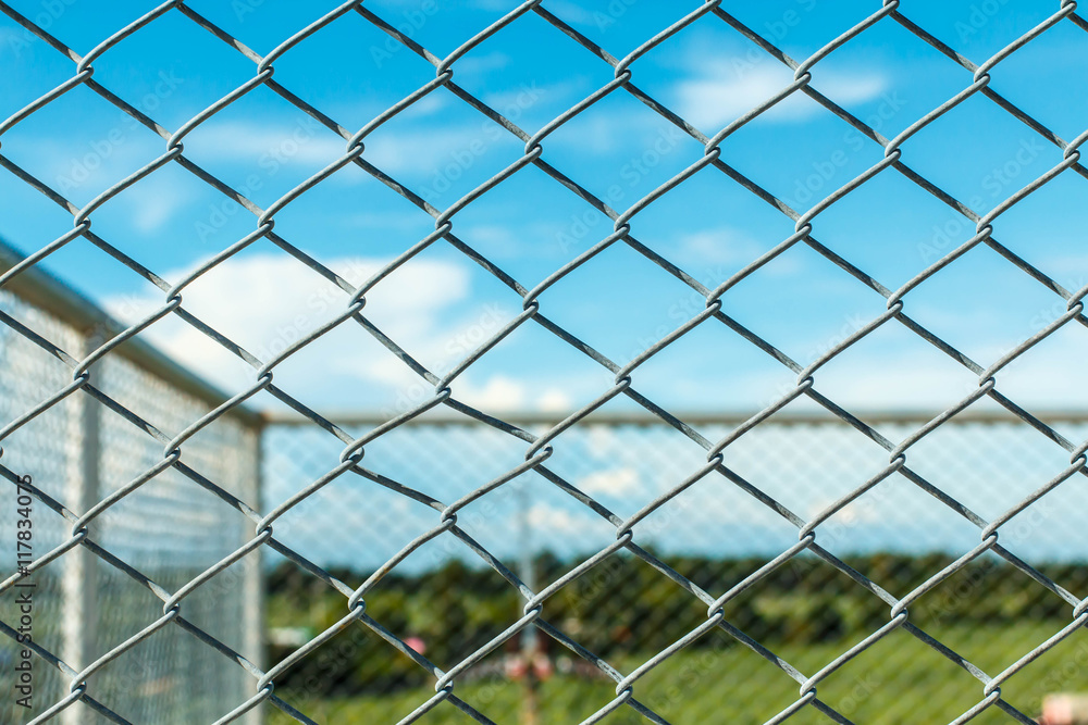 fence with metal grid in perspective fence with metal grid in perspective