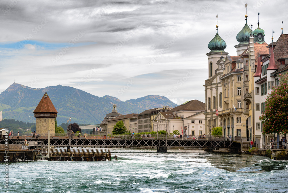 Downtown Lucerne: Water Tower, Jesuit Church, Chapel Bridge