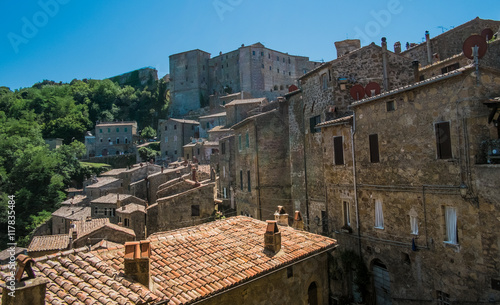 Beautiful view of rooftops in Sorano Tuscany