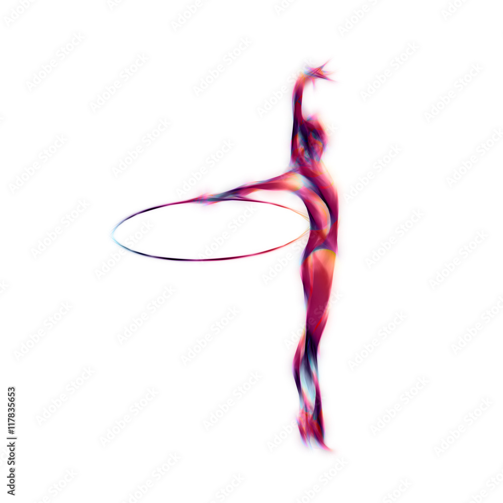 Rhythmic Gymnastics with Hoop Color Silhouette on white background Rhythmic Gymnastics with Hoop Color Silhouette on white background